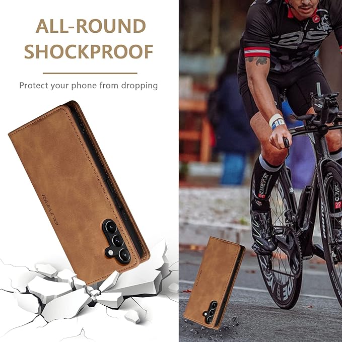 QLTYPRI Wallet Case for Samsung Galaxy S24, Vintage Folio PU Leather Purse Case with Card Slots Magnetic Closure Kickstand Flip Crashproof Phone Cover for Samsumg Galaxy S24 - Brown