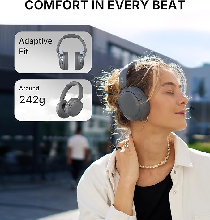 Edifier W800BT SE Wireless Over-Ear Bluetooth 5.4 Headphones - AI Call Noise Cancellation - 45H Playtime - Fast Charging - Dual Device- Game Mode - Foldable - Gray