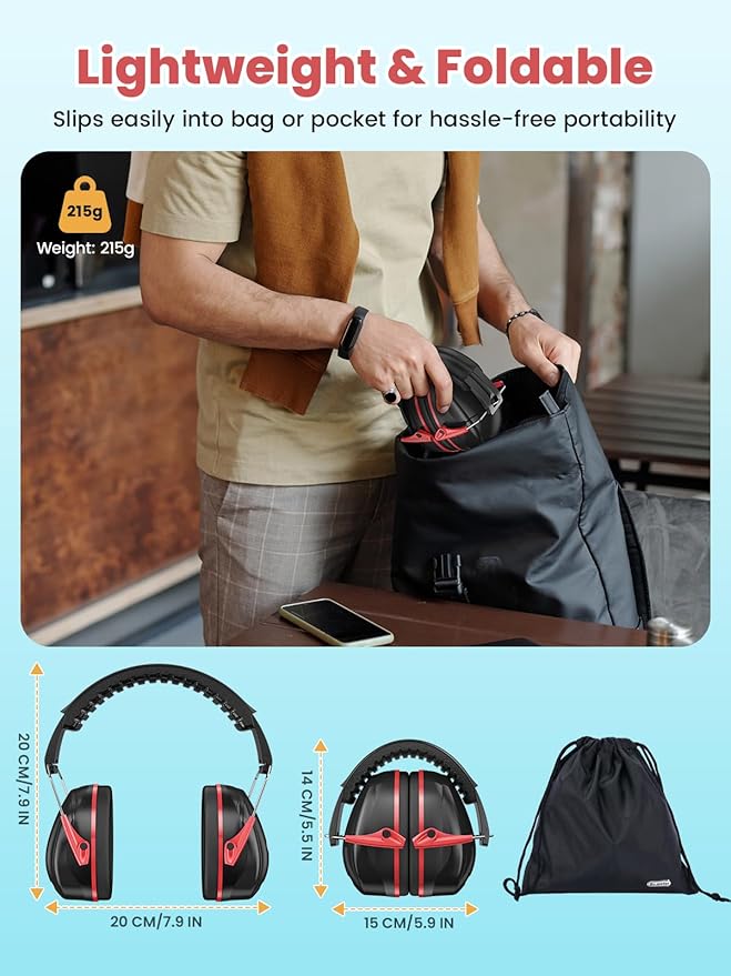 Dr.meter Ear Protection Ear Muffs, 31dB Noise Reduction Safety Earmuffs with Adjustable Headband for Adults Kids Autism Sensory Hearing Protection, Earmuff for Range Mowing, Hunting, Monster Jam