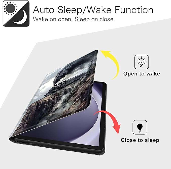 Case for Samsung Galaxy Tab A9 8.7-Inch 2023, Slim PU Leather Stand Cover with Auto Wake/Sleep, Multi-Angle Viewing & Shockproof, Steam Train