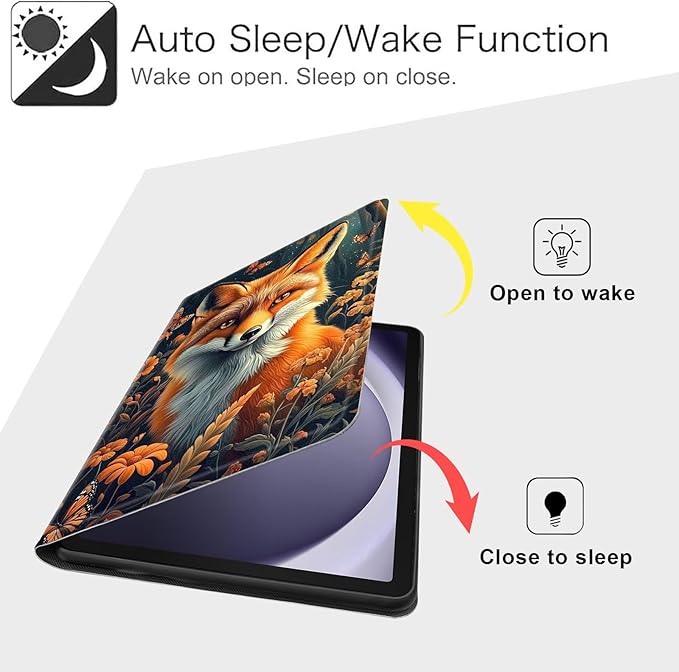 Case for Samsung Galaxy Tab A9 8.7-Inch 2023, Slim PU Leather Stand Cover with Auto Wake/Sleep, Multi-Angle Viewing & Shockproof, Fox Flowers