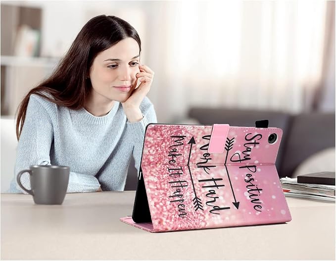 Case for Galaxy Tab A9+/A9 Plus 11 Inch 2024 (SM-X210/X216/X218), Funut PU Leather Folio Cover Multi-Angle Stand with Auto Wake/Sleep Case for Samsung Galaxy Tab A9 Plus/A9+ Tablet, Pink Stay Positive