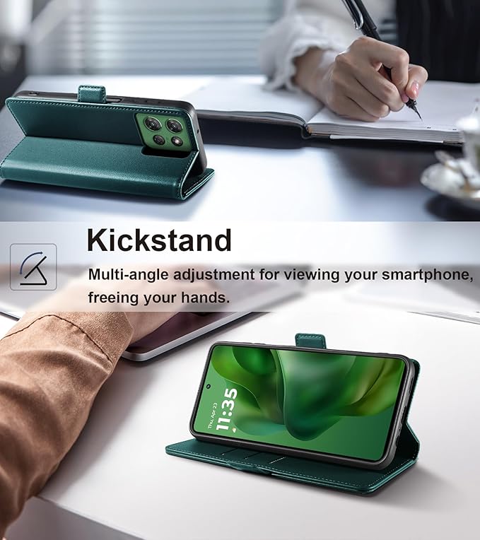 Wallet Flip Case for Moto G Power/Play (2025) - [RFID Blocking] Luxury PU Leather Card Holder Magnetic Phone Cover with Kickstand,Shockproof Protective Case,Green