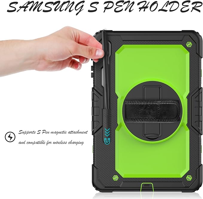 Case for Samsung Galaxy Tab S8 Plus 2022/S7 FE/S7 Plus 5G 12.4-inch Tablet Case Protective [with Screen Protector], Rotatable Kickstand, S Pen Holder, Hand/Shoulder Strap (Green)