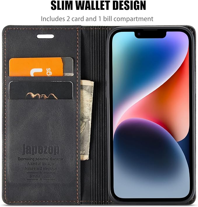 japezop iPhone 14 Case, iPhone 14 Wallet Case with [RFID Blocking] Card Holder Kickstand Magnetic,Leather Flip Case Wallet for iPhone 14 5G 6.1 Inch (Black)