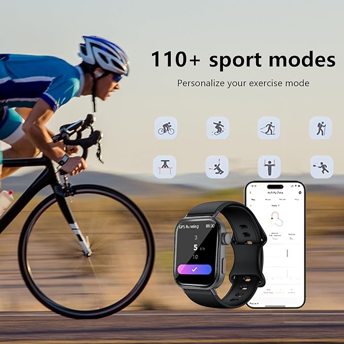 Black Smart Watche for Men/Women,1.75" fitness trackers with Heart Rate Monitor/Flashlight , IP67 Waterproof, Bluetooth Call & Music Control, Sport watch men,120+ Sport Smartwatch for iOS Phone Adroid