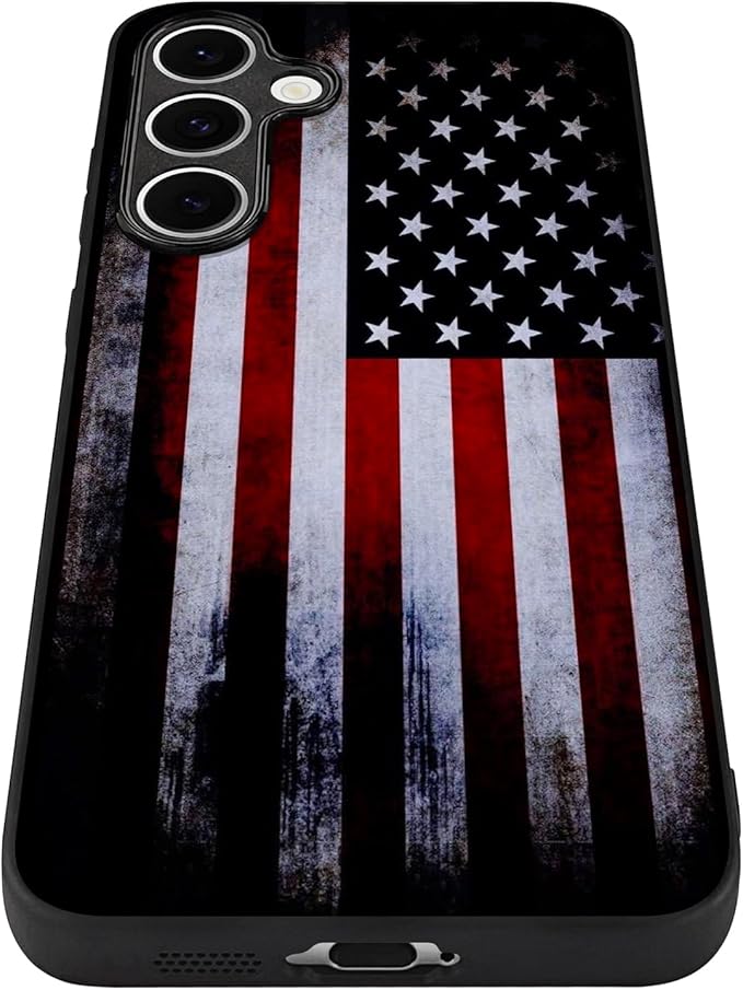 Compatible with Samsung Galaxy S24 Fe Case American Flag Pattern Military-Grade Drop Protection Non-Slip Sides Anti-Scratch Back Shockproof Lightweight Slim Case for Samsung Galaxy S24 Fe