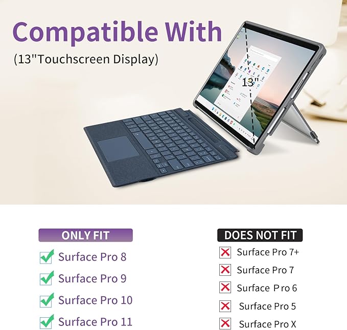 Case fit Microsoft Surface Pro 11/10/9/8 13-Inch, with Stent Cover, Hand Strap, All-in-one Rugged Case Compatible with Type Cover Keyboards,Light Purple