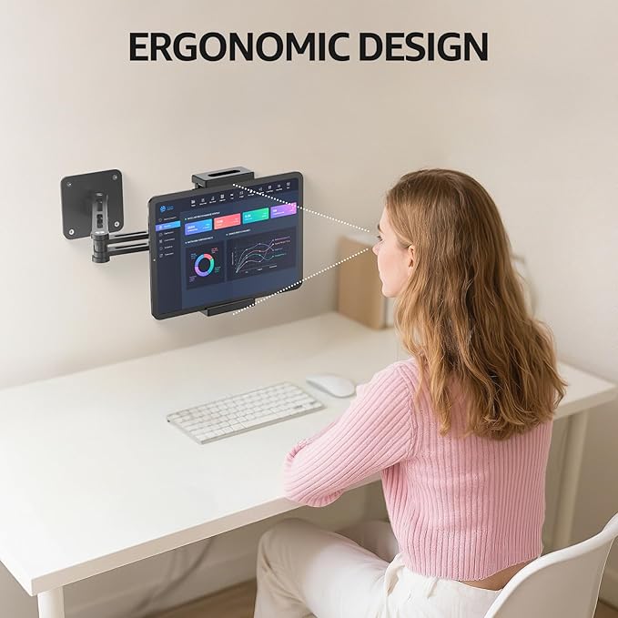 Urmust Tablet Wall Mount Holder for iPad, 360°Rotation Adjustable Tablet Stand Holder with Aluminum Extendable Arm, for iPad mini/Air/Pro/Galaxy Tab/Kindle, All 4.7-13" Phones & Tablets