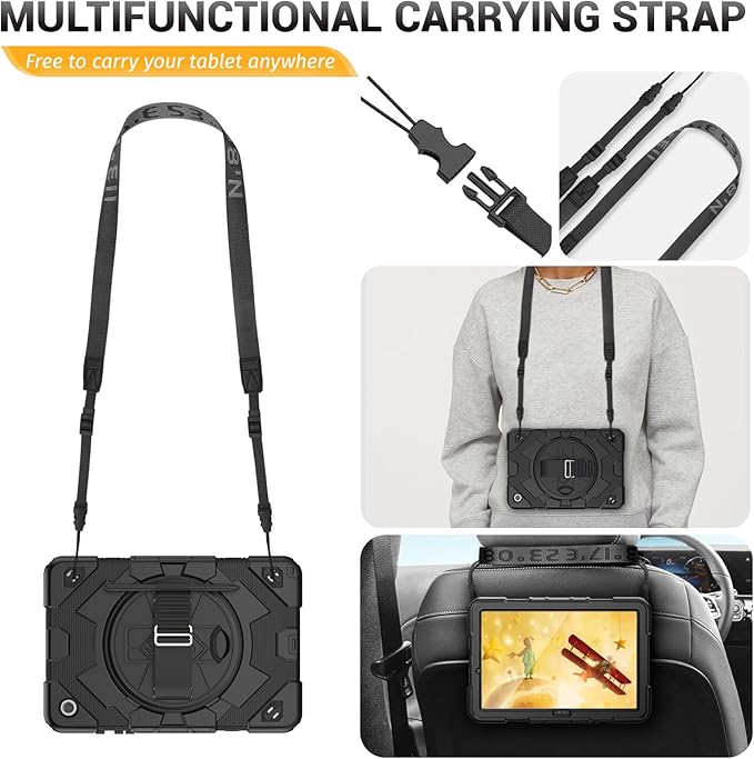 HXCASEAC Case for Samsung Galaxy Tab A9 Plus/A9+ 11 Inch with Screen Protector/Adjustable Hand Strap/Pen Holder, 3-Layer Drop Proof SM-X210/X216/X218- Black