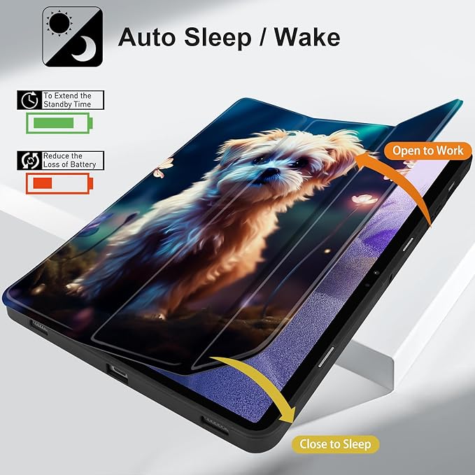 Case for Samsung Galaxy Tab S8 2022 & S7 2020, Shockproof Tablet Case for Samsung Tab S8/S7 11 inch with Auto Sleep/Wake & Trifold Stand & Soft TPU Back Cover, Fantasy Puppy