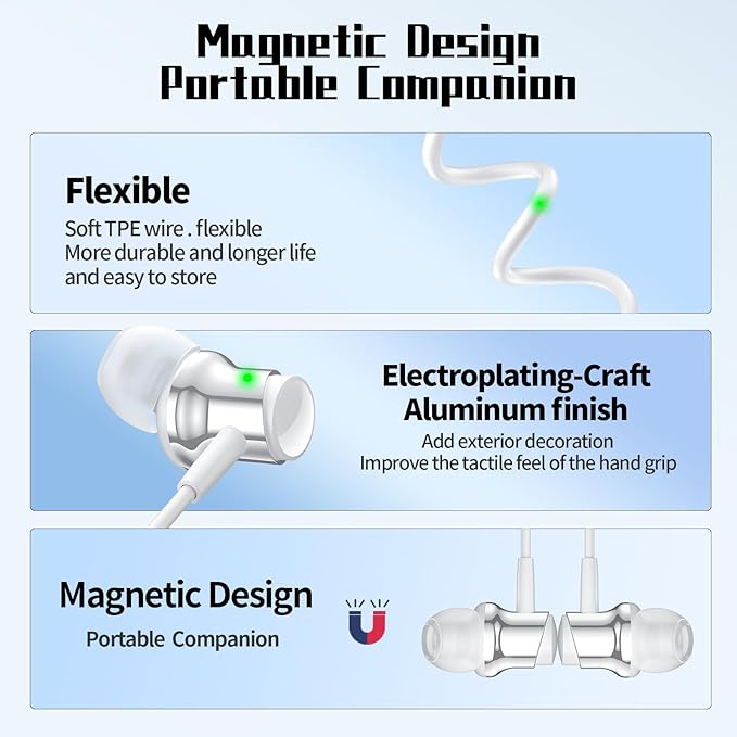 USB C Headphone for Samsung S25 S24 S23 Ultra FE S22 A55 A54 Wired Earbuds Magnetic in-Ear Type C Earphone with Mic Volume Control Stereo Noise Canceling Earbud for iPhone 17 Air 16 15 Pro Max Pixel 9