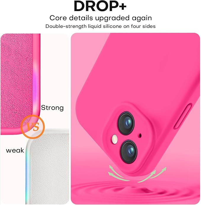 Vooii Compatible with iPhone 15 Plus Case, Upgrade Liquid Silicone [Enhanced Camera Protection] [Soft Anti-Scratch Microfiber Lining] Shockproof Phone Case for iPhone 15 Plus 6.7 inch - Hot Pink