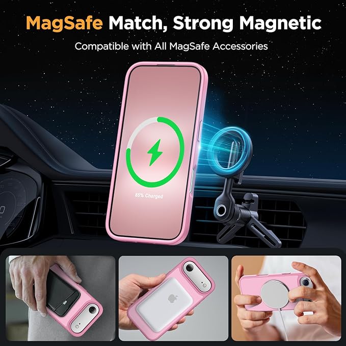 Miracase Magnetic for iPhone Air Case 2025 with Screen Protector(Compatible with MagSafe), Slim Thin Translucent Matte Military-Grade Protected Phone Cover for iPhone 17 Air 6.5" Armbands, Pink