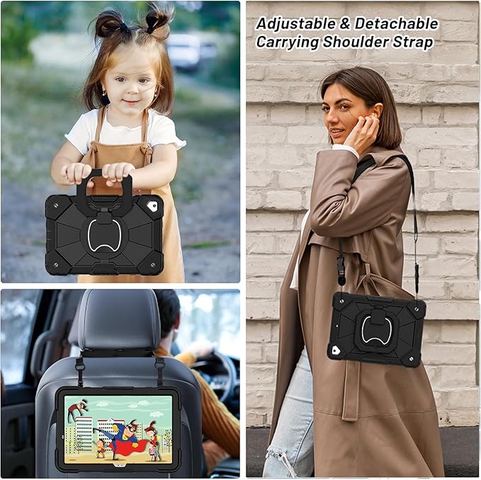 DreamerX Case for iPad 6th Generation 9.7 inch 2018, iPad 5th Gen 2017, iPad Air 2, iPad Pro 9.7'', Shockproof Drop Protective Business Cover with Pencil Holder Rotating Bracket Shoulder Strap, Black