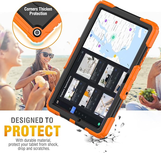 HXCASEAC Case for Samsung Galaxy Tab A8 10.5 inch, Protective with Screen Protector/Hand Strap/Pen Holder, Sturdy Shockproof A8 Tablet Case 2022 SM-X200/X205/X20 - Orange