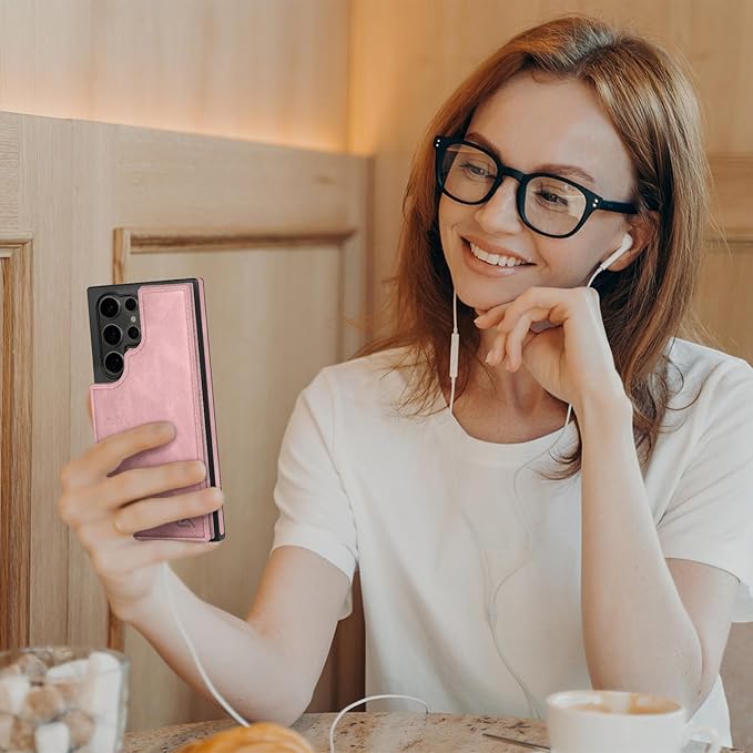 DJDUCK Designed for Samsung Galaxy S25 Ultra Case Wallet with Card Holder, [Magnetic Clasp Cover] [RFID Blocking Leather Protection] Shockproof Women Men Cases for Samsung S25 Ultra Pink