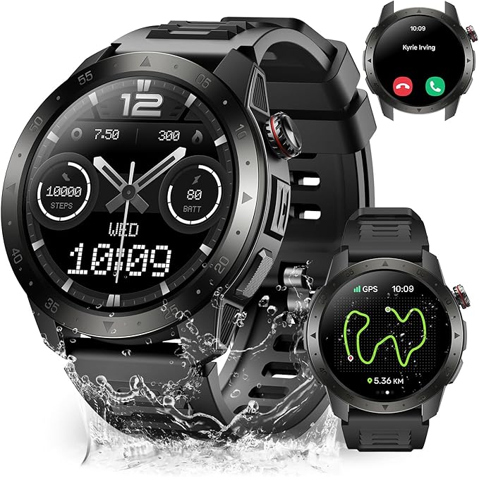 Military Smart Watches for Men Built-in GPS(Answer/Make Calls), 1.43" AMOLED Screen with Compass, Altitude, Barometer, 3ATM Waterproof, Fitness Watch with Health Monitor for Android iOS