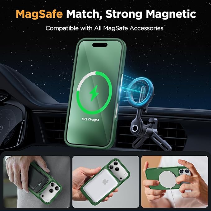Miracase Magnetic for iPhone 17 Pro Max Case with Screen Protector [Compatible with MagSafe] Slim Thin Phone Case Military-Grade Protected for 17 ProMax Cover Bumper 6.9", Green