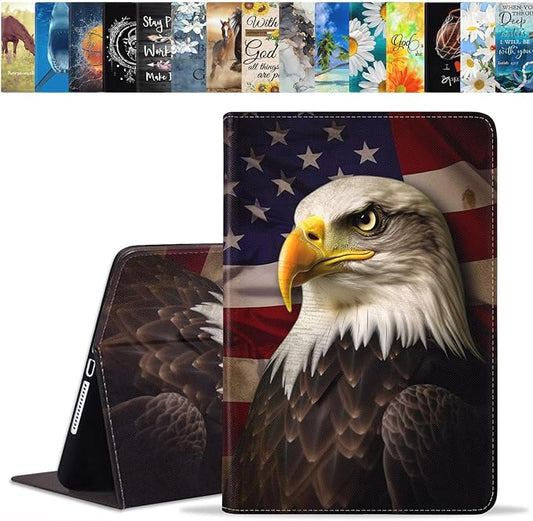 Case for Samsung Galaxy Tab A9 Plus 11 Inch 2023 Model (SM-X210/X216/X218), Slim Lightweight PU Leather Stand Cover with Auto Wake/Sleep - Patriotic American Flag Bald Eagle