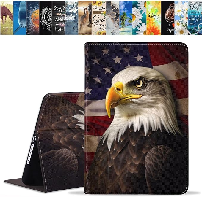 Case for Samsung Galaxy Tab S10 Lite / S10 FE / S9 FE 10.9-Inch / S9 11-Inch, Slim Lightweight PU Leather Stand Cover with Auto Wake/Sleep - Patriotic American Flag Bald Eagle