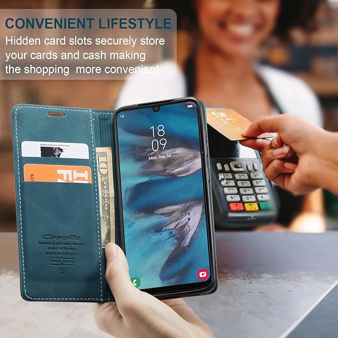 for Samsung Galaxy A34 5G Case, Flip Wallet Leather Case with Card Holder Magnetic Closure Shockproof Kickstand Protective Phone Cases Cover for Galaxy A34 6.6 Inch,Blue-Green