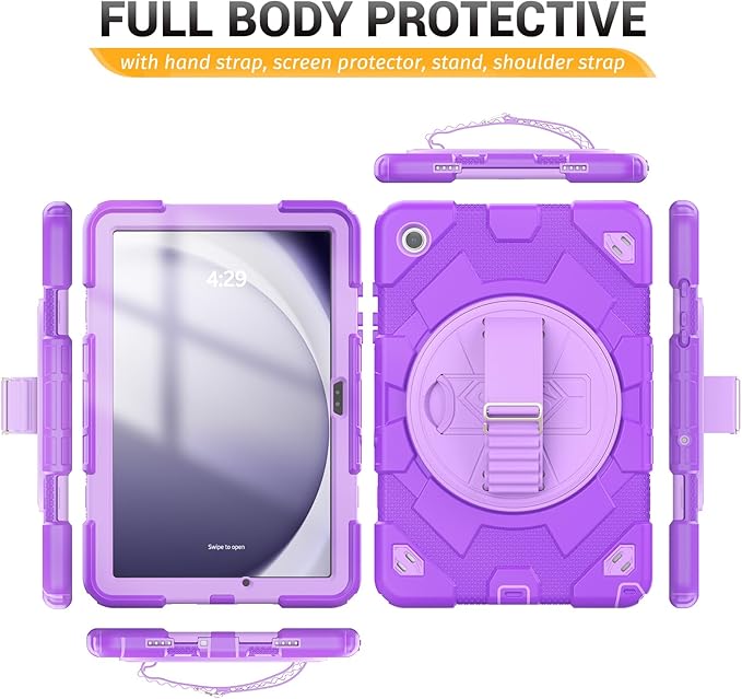 HXCASEAC Case for Samsung Galaxy Tab A9 Plus/A9+ 11 Inch with Screen Protector/Adjustable Hand Strap/Pen Holder, 3-Layer Drop Proof SM-X210/X216/X218 - Purple