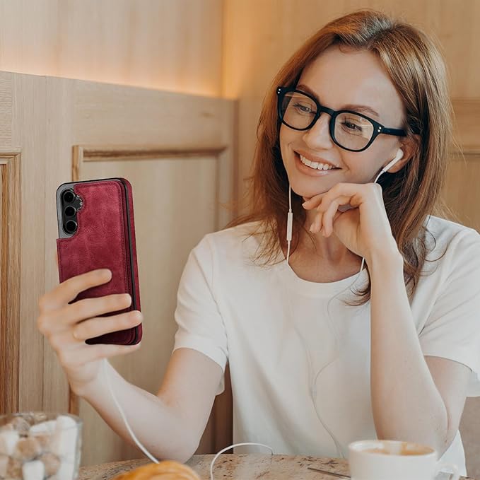 DJDUCK Designed for Samsung Galaxy S25 Plus Case Wallet with Card Holder, [Magnetic Clasp Cover] [RFID Blocking Leather Protection] Shockproof Women Men Cases for Samsung S25 Plus Red