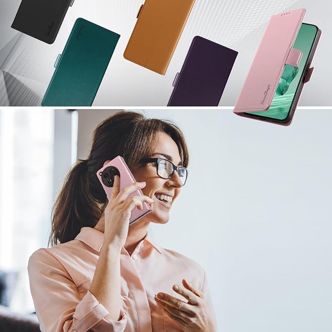 Wallet Flip Case for OnePlus 12 5G - [RFID Blocking] Luxury PU Leather Card Holder Magnetic Phone Cover with Kickstand,Shockproof Protective Case,Pink