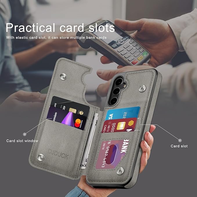 DJDUCK Designed for Samsung Galaxy S25 Plus Case Wallet with Card Holder, [Magnetic Clasp Cover] [RFID Blocking Leather Protection] Shockproof Women Men Cases for Samsung S25 Plus Grey