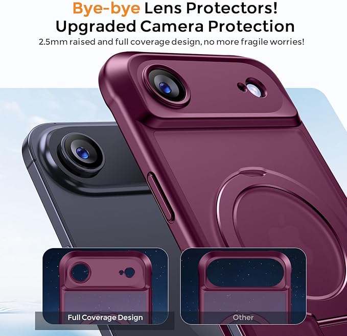 MOCCA Compatible with iPhone Air Case with Magnetic Invisible Stand [Full Camera Protection] [Compatible with Magsafe] Military Drop Shockproof Translucent Matte Phone Case Cover 6.5",Wine Red