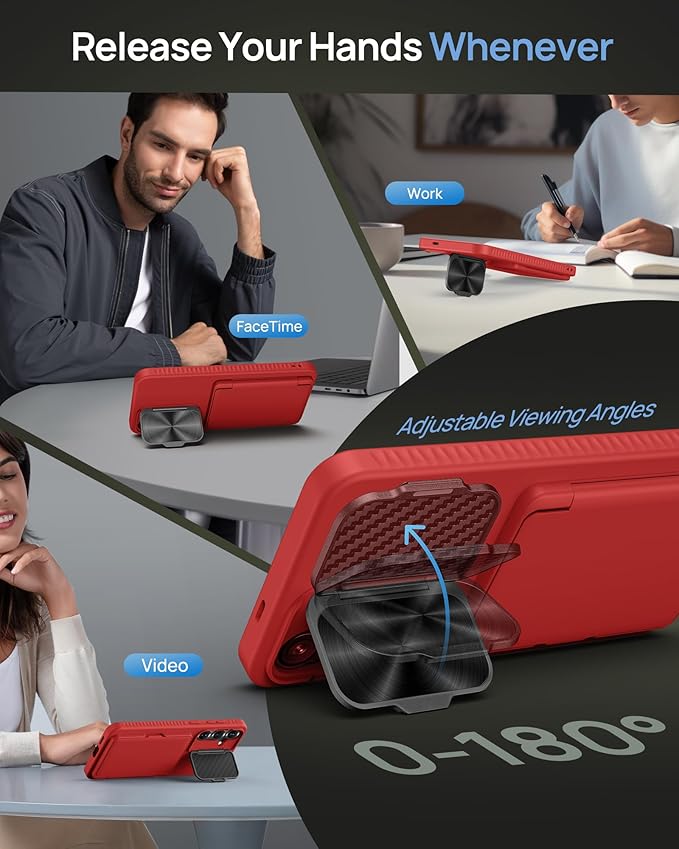 for Samsung Galaxy S25+ Plus Case Wallet with Stand, Built-in Card Holder & Camera Cover, Military Grade Drop Protection Shockproof Rugged Protective Wallet Phone Case for S25+ Plus 2025, Red