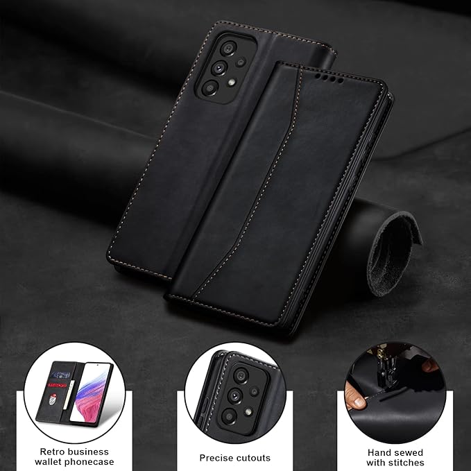 Jasonyu Flip Wallet Case for Samsung Galaxy A53 5G,Leather Magnetic Folio Cover with Card Holder,Kickstand - TPU Shockproof Durable Protective Phone Case,Black