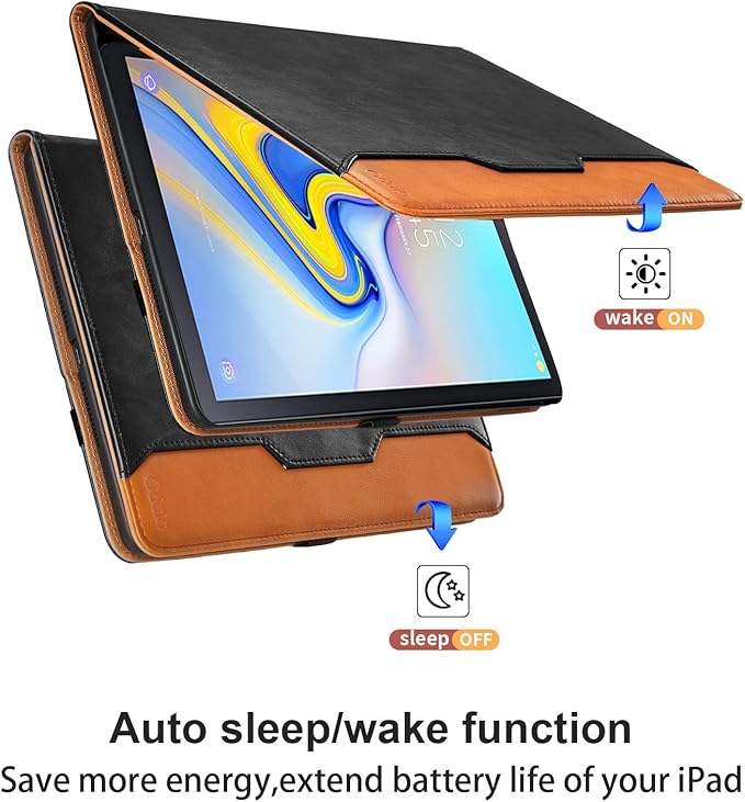 Case for Samsung Galaxy Tab A 10.5 2018 SM-T590/T595/T597, PU Leather Folio Stand Case with Hand Starp and Pocket, Auto Wake/Sleep Smart Tablet Cover, Black