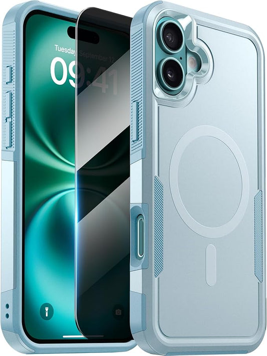 Diaclara Designed for iPhone 16 Case, [with Privacy Screen Protector] [Anti Spy] [Military Grade Drop Protection] Heavy Duty Full-Body Shockproof Phone Case, Magnetic Green