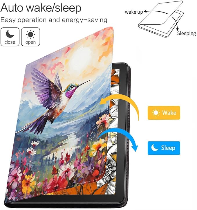 Case for Samsung Galaxy Tab S10 Lite / S10 FE / S9 FE 10.9-Inch / S9 11-Inch, Slim Lightweight PU Leather Stand Cover with Auto Wake/Sleep, Hummingbird