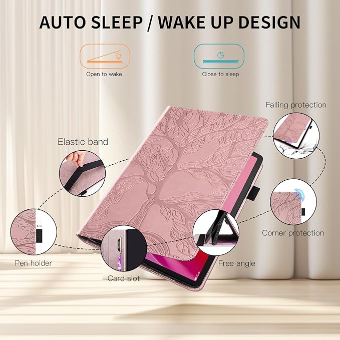 Portfolio Cover for Lenovo Tab M11 / K11, Unique Tree Design with Card Slots, Slim and Lightweight with Magnetic Auto Sleep, Precise Cutouts Case Compatible with Lenovo Tab M11 TB-330FU Rosegold Pink