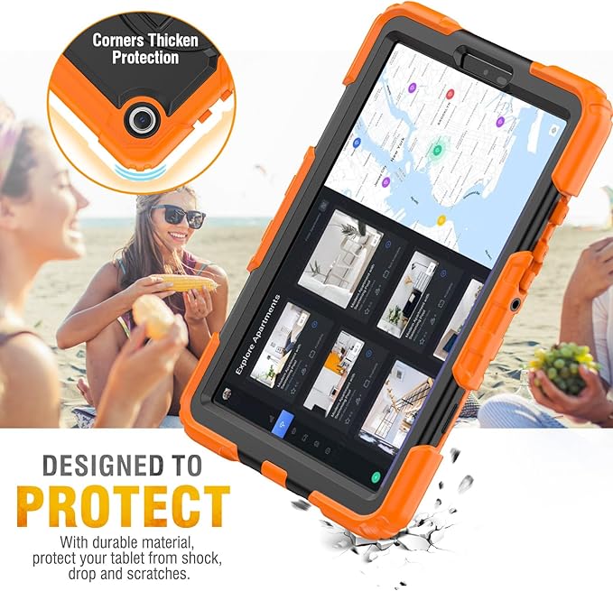 HXCASEAC Case for Samsung Galaxy Tab A7 Lite, Protective with Screen Protector/Hand Strap/Pen Holder, Sturdy A7 Lite Tablet Case, SM-T220 SM-T225 SM-T227, Orange