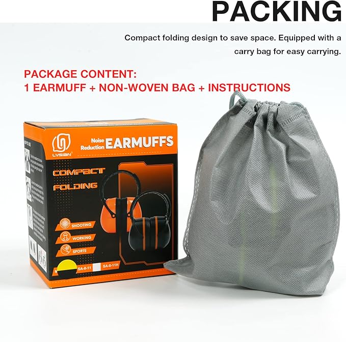 LYSIAN Foldable Noise Reduction Earmuffs, Hearing Protection Safety Ear Muffs for Shooting, Workshop,Loud Security Events