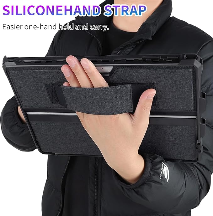 Case for 12.3" Microsoft Surface Pro 7+/7/6/5/4/LTE Protective Rugged Cover Case, with Stylus Pen Holder and Hand Strap, Compatible with Type Cover Keyboard, Black