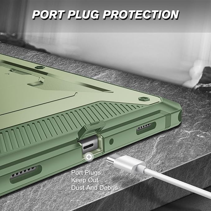 Fintie Shockproof Case for Samsung Galaxy Tab A9 Plus/A9+ 5G 11 Inch 2023 Model (SM-X210/X216/X218), Tuatara Rugged Unibody Hybrid Bumper Kickstand Cover Built-in Screen Protector, Sage Green