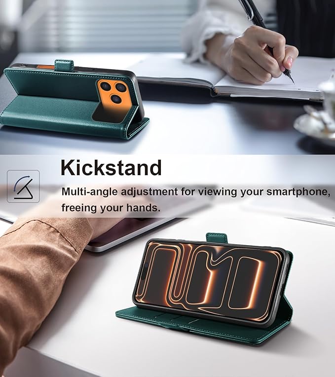 Wallet Flip Case for iPhone 17 Pro Max 5G - [RFID Blocking] Luxury PU Leather Card Holder Magnetic Phone Cover with Kickstand,Shockproof Protective Case,Green