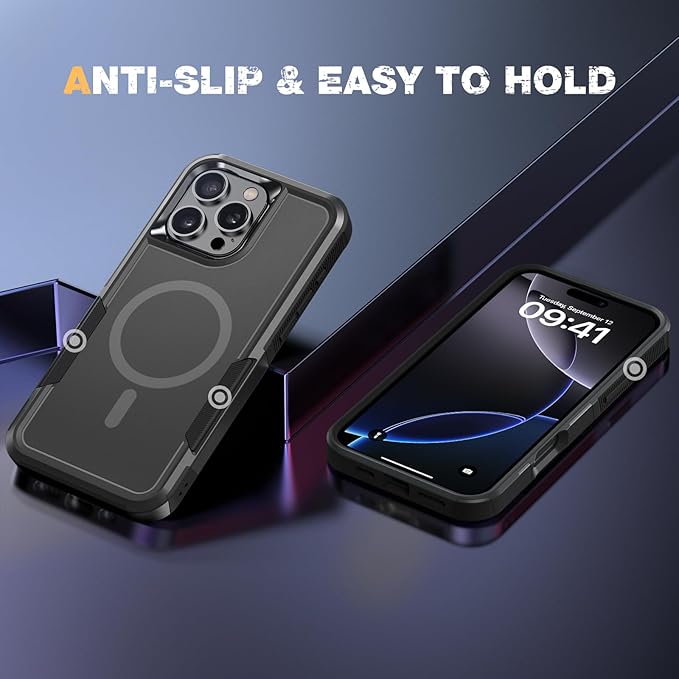 Diaclara Magnetic for iPhone 16 Pro Case, [with Privacy Screen Protector] [Anti Spy] [Military Grade Drop Protection] Heavy Duty Full-Body Shockproof Phone Case, Magnetic Black
