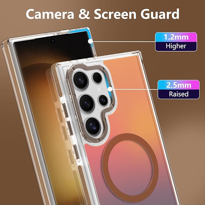 MOWIME Magnetic Case for Samsung Galaxy S23 Ultra [Compatible with Magsafe] [Cute Fashion Fluorescent Design] [1 Screen Protector] Slim Translucent Matte Case for Galaxy S23 Ultra 6.8", Desert