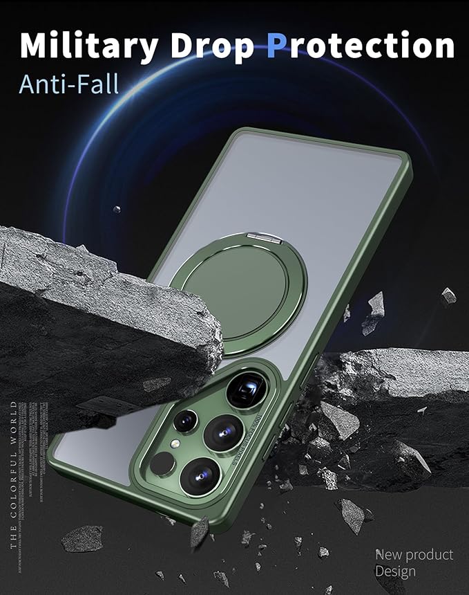 Magnetic Stand Case for Samsung Galaxy S25 Ultra [with 2 Tempered Glass Film] [360° Rotation Magnetic Stand] [Compatible with Magsafe] Military-Grade Drop Protection Case, Green