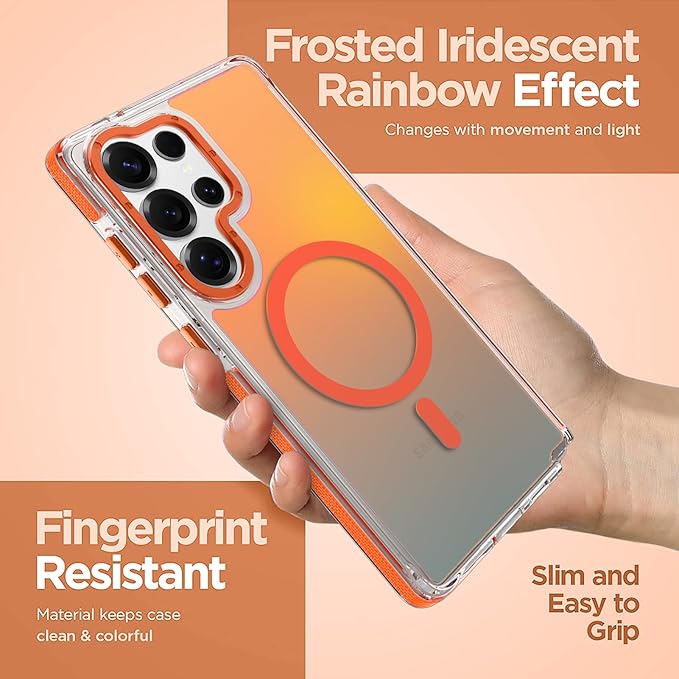 MOWIME Magnetic Case for Samsung Galaxy S25 Ultra [Compatible with Magsafe] [Cute Fashion Fluorescent Design] [1 Screen Protector] Slim Translucent Matte Case for Galaxy S25 Ultra 6.9", Orange