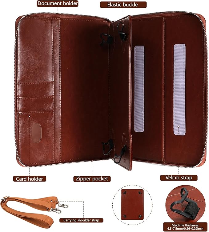 E NET-CASE 9.6-11 Inch Universal Tablet Case with Tri-Angle Adjustable Stand (Vertical/Horizontal), Detachable Shoulder Strap & Document Card Pocket, Premium PU Leather(Brown)