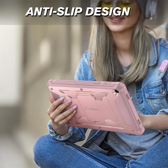 Fintie Shockproof Case for Samsung Galaxy Tab A9 Plus/A9+ 5G 11 Inch 2023 Model (SM-X210/X216/X218), Tuatara Rugged Unibody Hybrid Bumper Kickstand Cover Built-in Screen Protector, Rose Gold