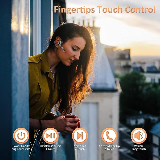 Wireless Bluetooth Headset with Microphone 30 Hrs Talking Time V5.3 Auriculares Bluetooth Earpiece,AI Noise Cancelling Bluetooth Earphones for Trucker Office Home