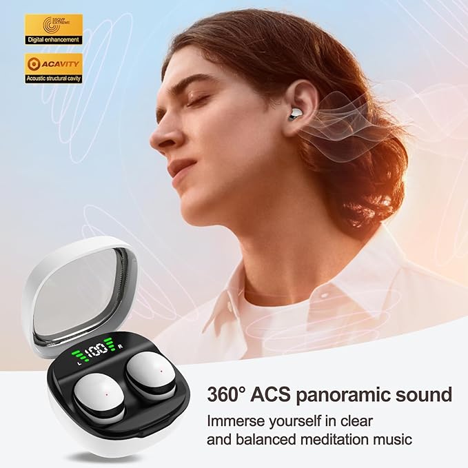 Sleep Earbuds, Invisible Mini Headphones Wireless Bluetooth, Sleep Headphones for Side Sleepers, Small Ear Buds, Hidden Earbuds for Work, Suitable for Sleep, Work, Exercise (White)